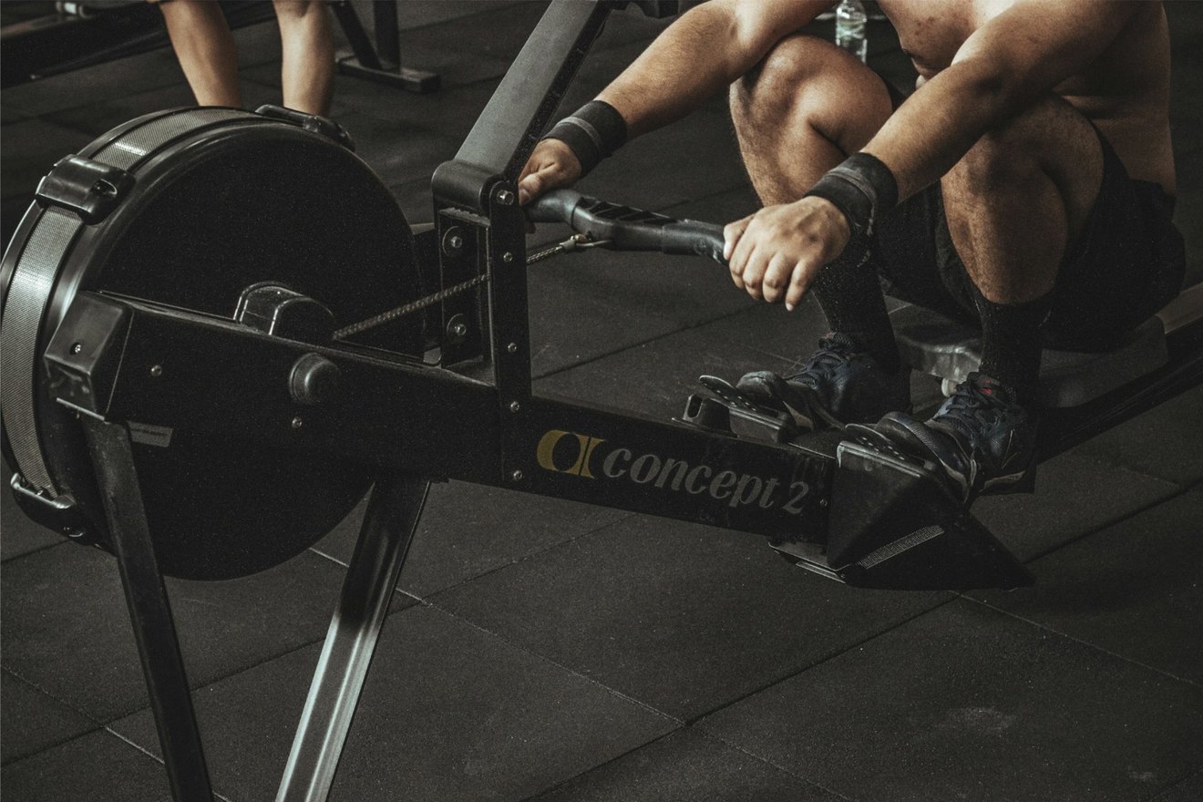 A member rowing on the Concept 2 erg